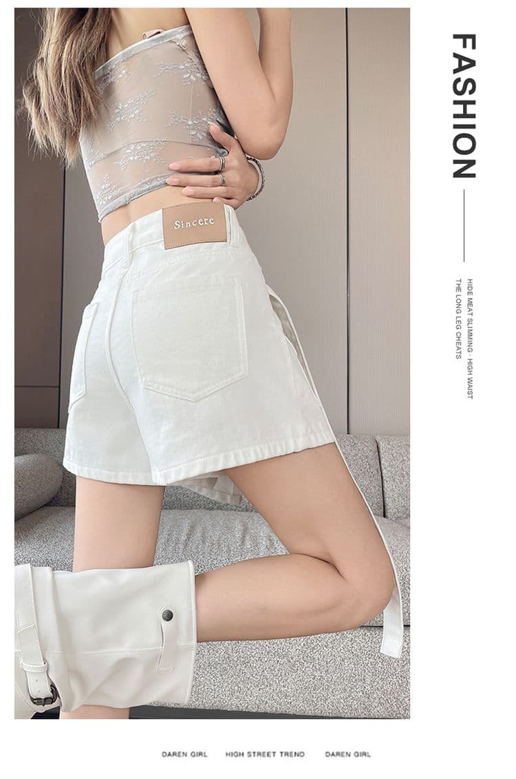 실사 화이트 데님 반신 치마바지 여성 인기 여름 새로운 페이크 레이어드 하이웨이스트 슬림해 보이는 한 마디 반바지 핫 바지 상세 이미지 14