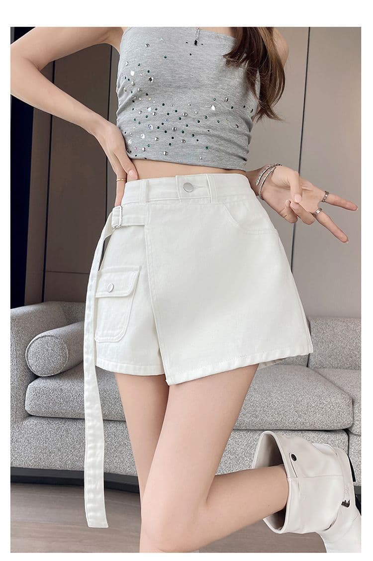 실사 화이트 데님 반신 치마바지 여성 인기 여름 새로운 페이크 레이어드 하이웨이스트 슬림해 보이는 한 마디 반바지 핫 바지 상세 이미지 17