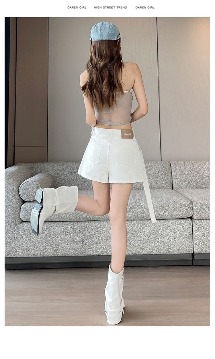 실사 화이트 데님 반신 치마바지 여성 인기 여름 새로운 페이크 레이어드 하이웨이스트 슬림해 보이는 한 마디 반바지 핫 바지 상세 이미지 23