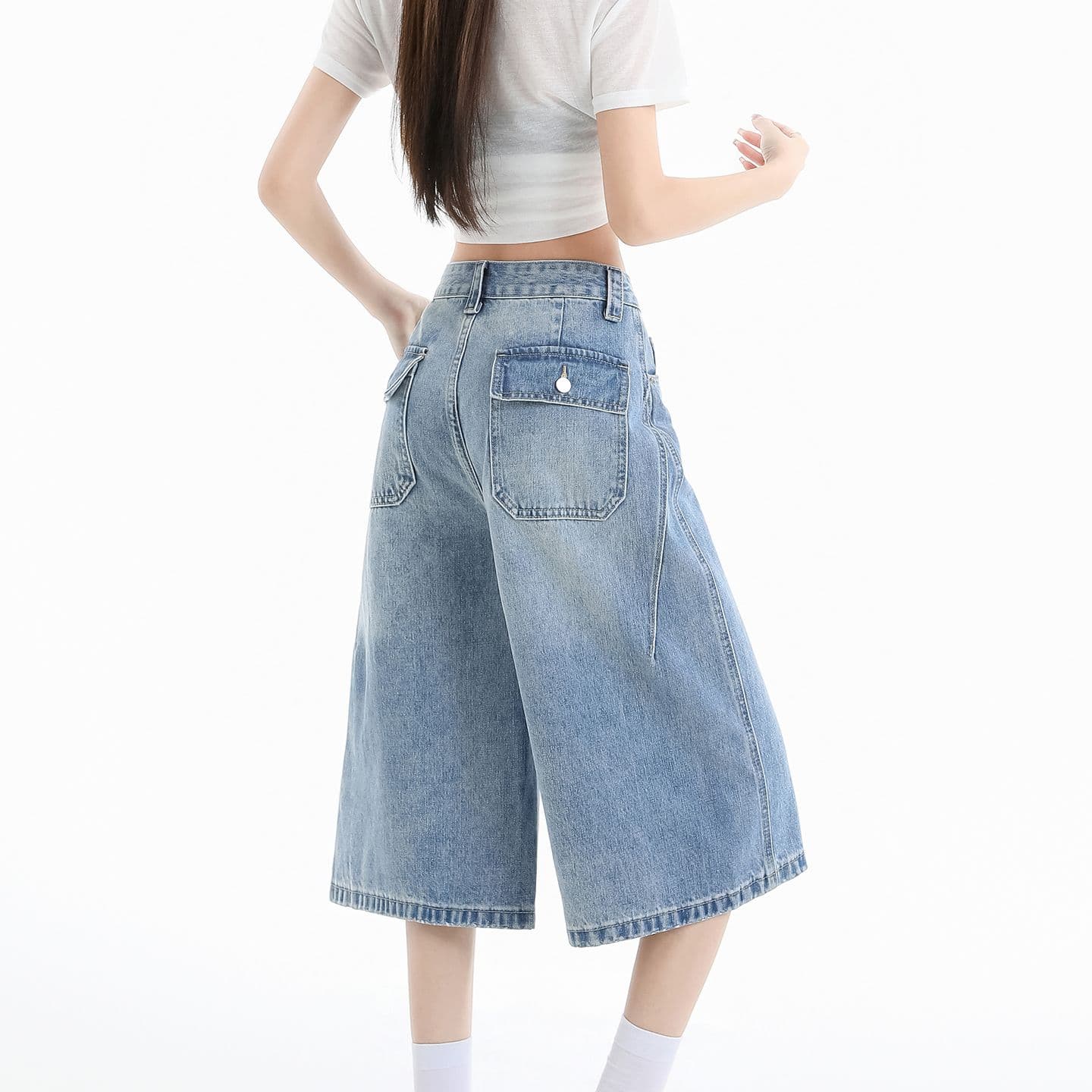 실사 청바지 여성 여름 개성 디자인 루즈핏 넓은 다리 높음 거리 작은 키 스트레이트 바지 여성 이미지 5