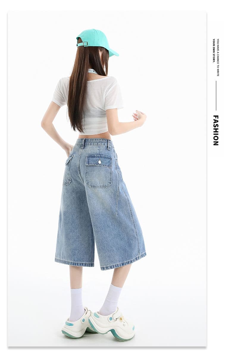 실사 청바지 여성 여름 개성 디자인 루즈핏 넓은 다리 높음 거리 작은 키 스트레이트 바지 여성 상세 이미지 16