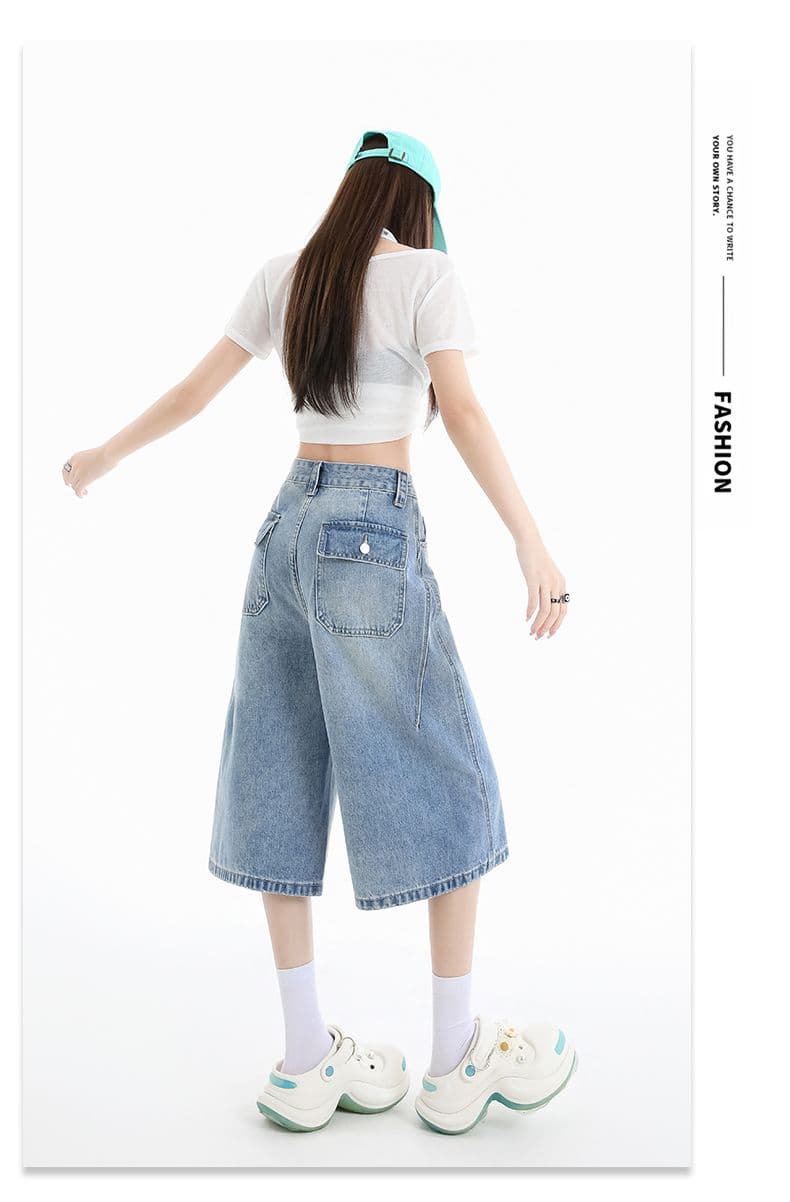 실사 청바지 여성 여름 개성 디자인 루즈핏 넓은 다리 높음 거리 작은 키 스트레이트 바지 여성 상세 이미지 18