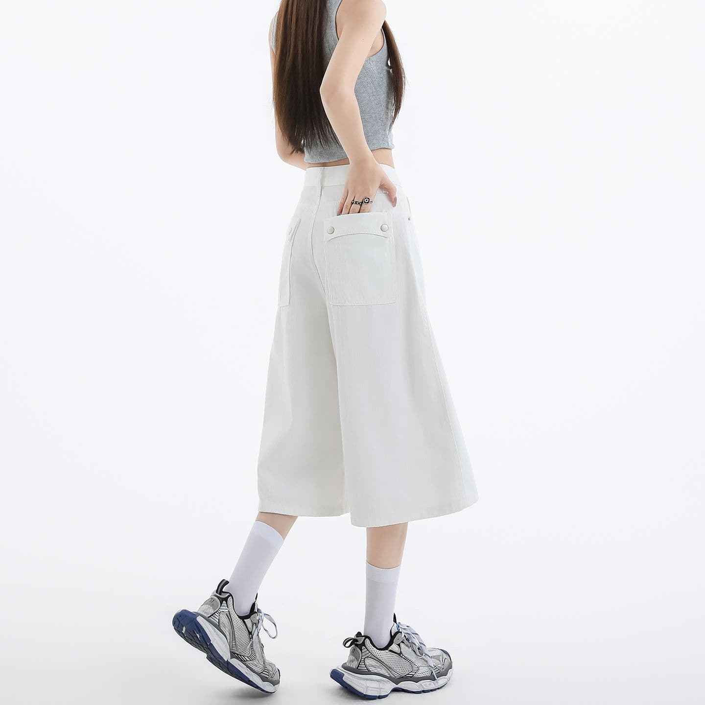 실사 아메리칸 루즈핏 7 점 청바지 여성 여름 개성 디자인 루즈핏 넓은 다리 높음 거리 스트레이트 바지 여성