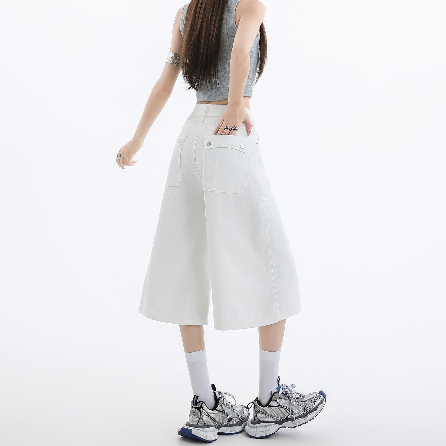 실사 아메리칸 루즈핏 7 점 청바지 여성 여름 개성 디자인 루즈핏 넓은 다리 높음 거리 스트레이트 바지 여성 이미지 4