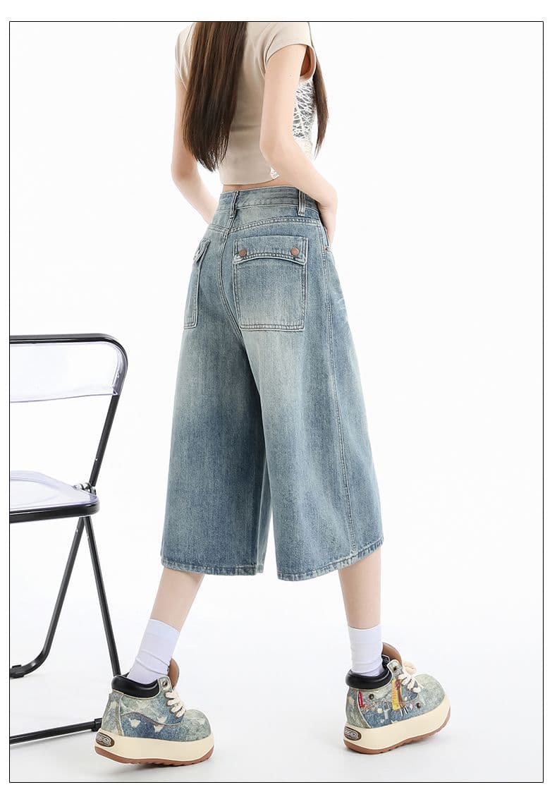 실사 아메리칸 루즈핏 7 점 청바지 여성 여름 개성 디자인 루즈핏 넓은 다리 높음 거리 스트레이트 바지 여성 상세 이미지 17