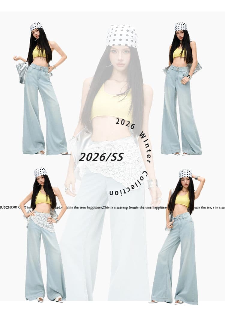 실사 와이드 레그 팬츠 어린이 여름 2026 년 새로운 배 종류 마이크로 지방 하이웨이스트 도루 가을 센스 와이드 다리 바닥 청소 바지 상세 이미지 10