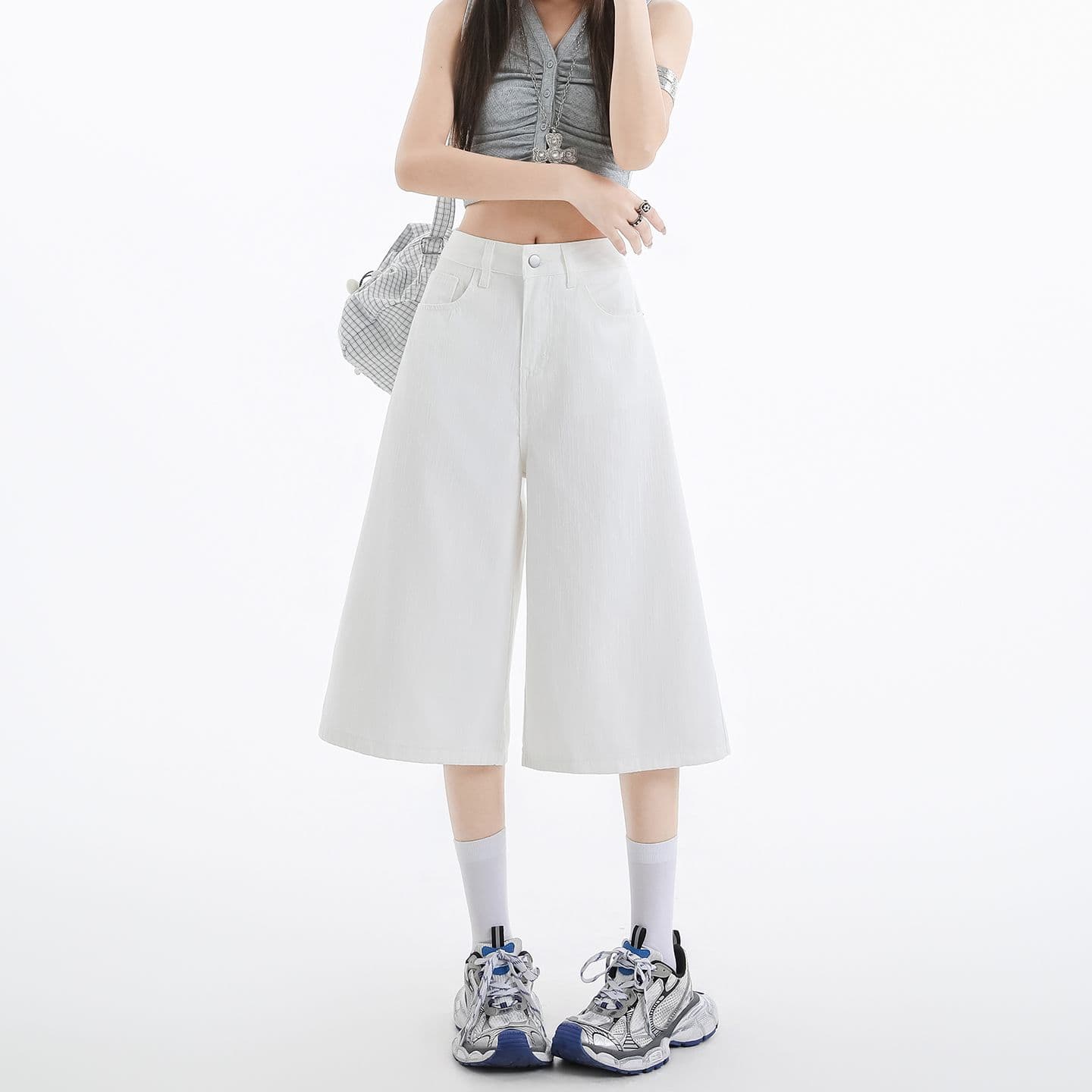 실사 아메리칸 루즈핏 7 점 청바지 여성 여름 개성 디자인 루즈핏 넓은 다리 높음 거리 스트레이트 바지 여성 이미지 5
