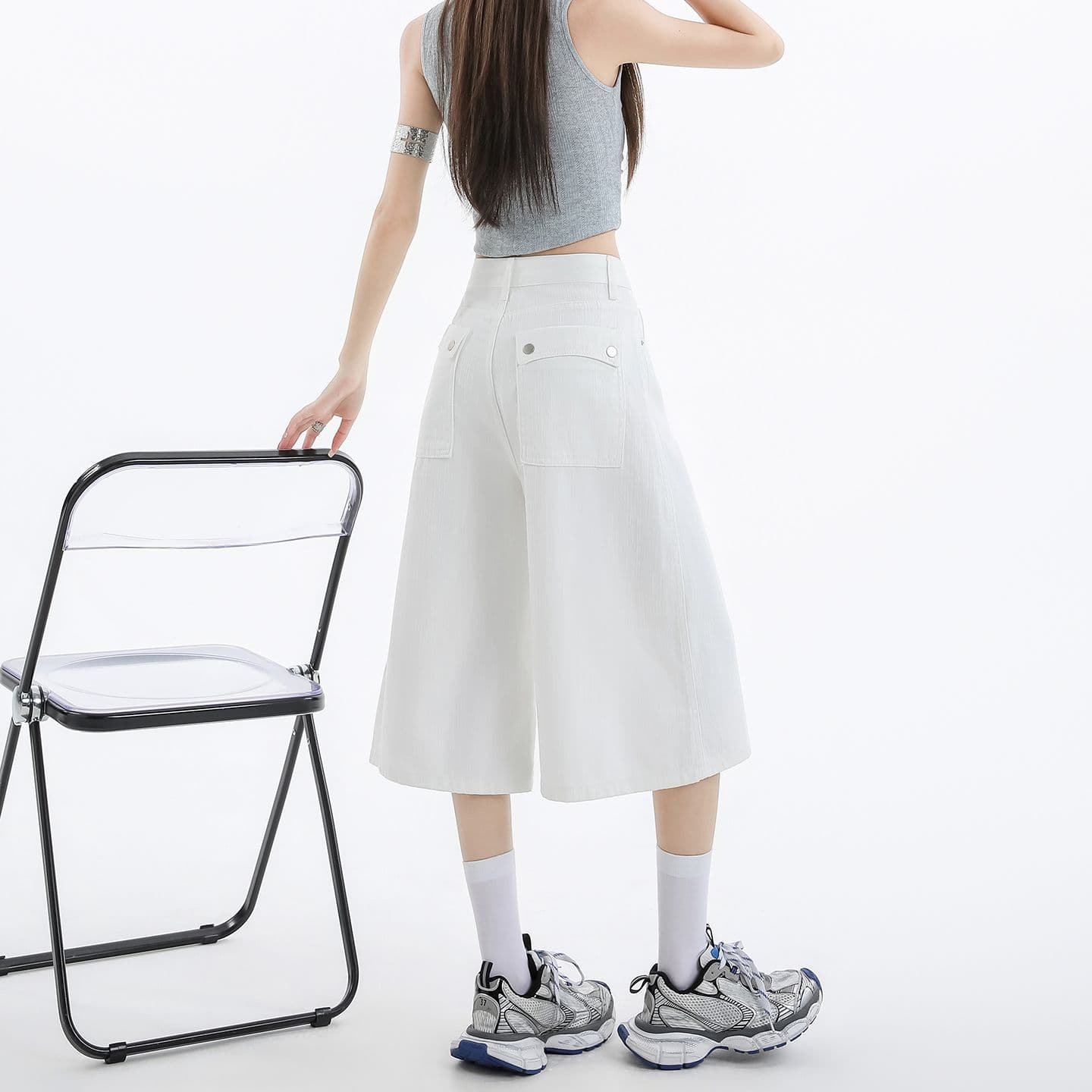 실사 아메리칸 루즈핏 7 점 청바지 여성 여름 개성 디자인 루즈핏 넓은 다리 높음 거리 스트레이트 바지 여성