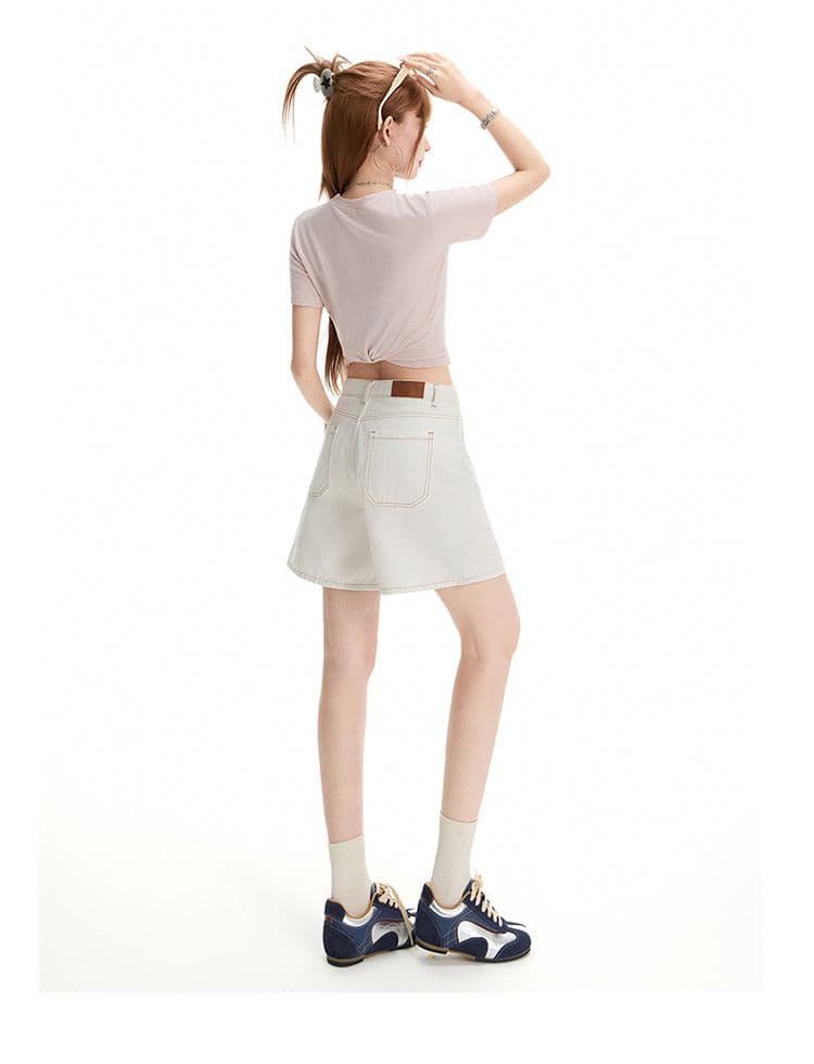 실사 하이웨이스트 데님 반바지 여성 루즈핏 디자인 센스 작은 대중 레트로 넓은 다리 한 마디 핫 바지 얇은 상세 이미지 30