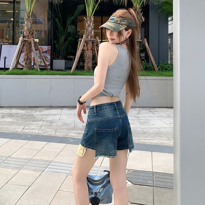 실사 레트로 달콤한 차가운 와 성별 거리 데님 반바지 여성 여름 새로운 다용도 슬림해 보이는 핫걸 핫 바지 이미지 2