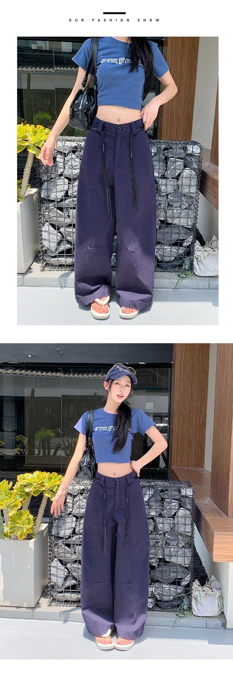 실사 한 부서 단색 하이웨이스트 슬림해 보이는 스트레이트 와이드 레깅스 바지 여름 얇은 스타일 디자인 속도 건조한 워크웨어 캐주얼 바지 상세 이미지 10