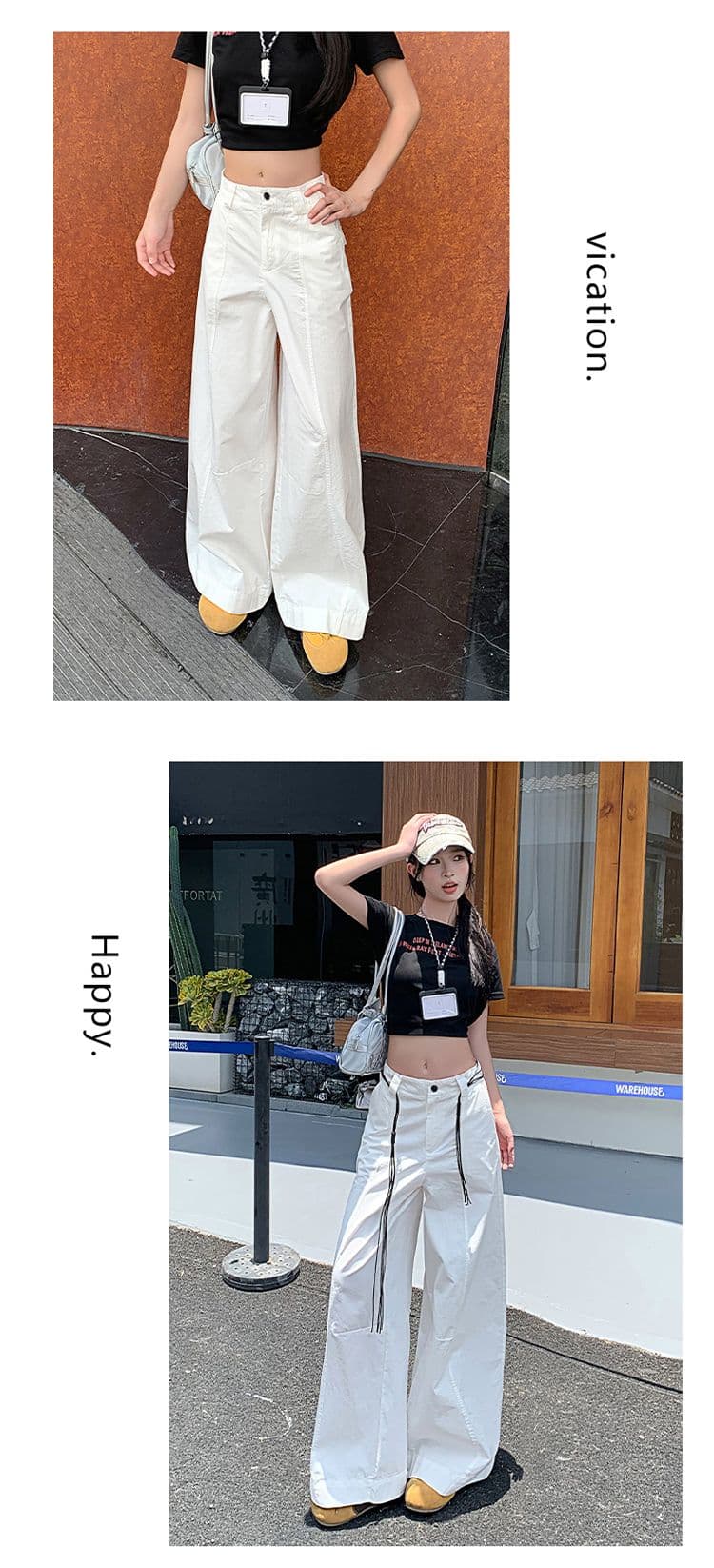 실사 한 부서 단색 하이웨이스트 슬림해 보이는 스트레이트 와이드 레깅스 바지 여름 얇은 스타일 디자인 속도 건조한 워크웨어 캐주얼 바지 상세 이미지 15