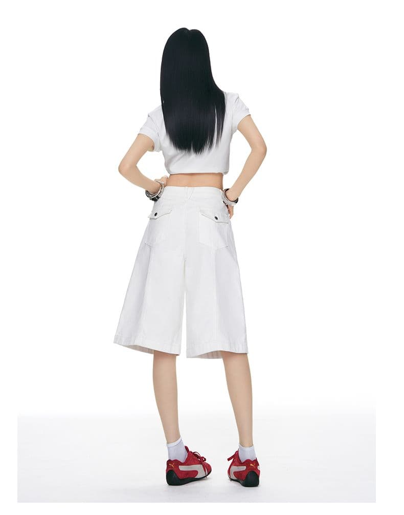 실사 레트로 아메리칸 화이트 여름 새로운 루즈핏 스트레이트 디자인 섹션 다용도 슬림해 보이는 상세 이미지 18