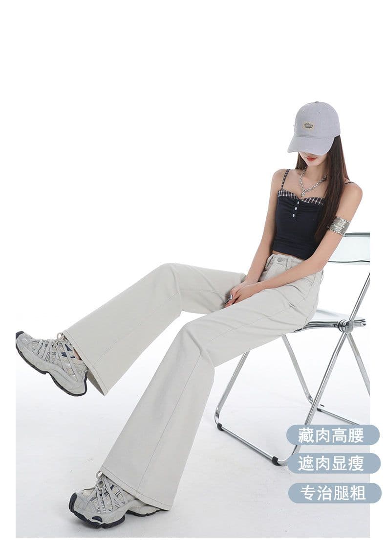 실사 2026 봄 여름 새로운 데님 플레어 바지 하이웨이스트 별이 빛나는 하늘 회색 등 허리 가죽 카드 긴 바지 상세 이미지 5