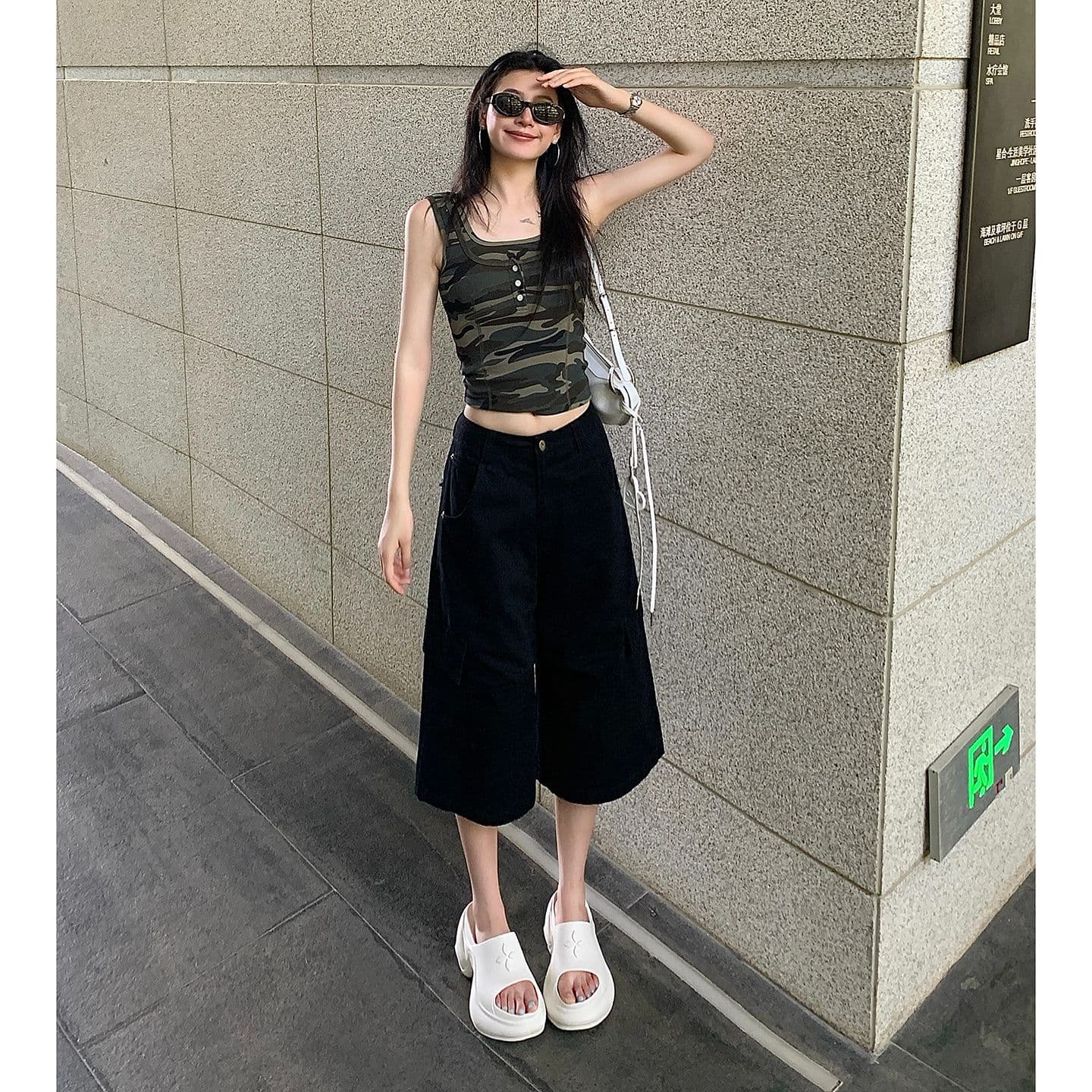 실사 여름 새로운 아메리칸 워싱 레이스업 펌프 로프 기타 주머니 워크웨어 7 점 캐주얼 바지 여성 이미지 3