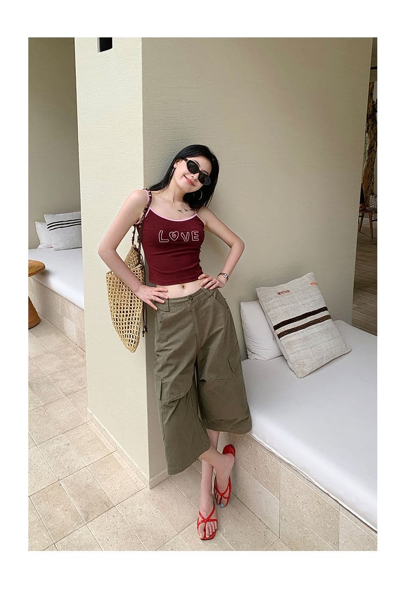 실사 여름 새로운 아메리칸 워싱 레이스업 펌프 로프 기타 주머니 워크웨어 7 점 캐주얼 바지 여성 상세 이미지 15