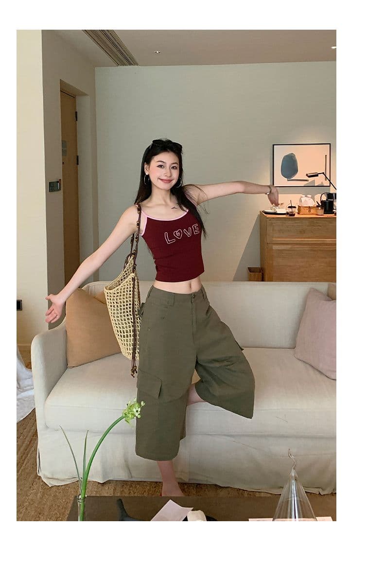 실사 여름 새로운 아메리칸 워싱 레이스업 펌프 로프 기타 주머니 워크웨어 7 점 캐주얼 바지 여성 상세 이미지 16