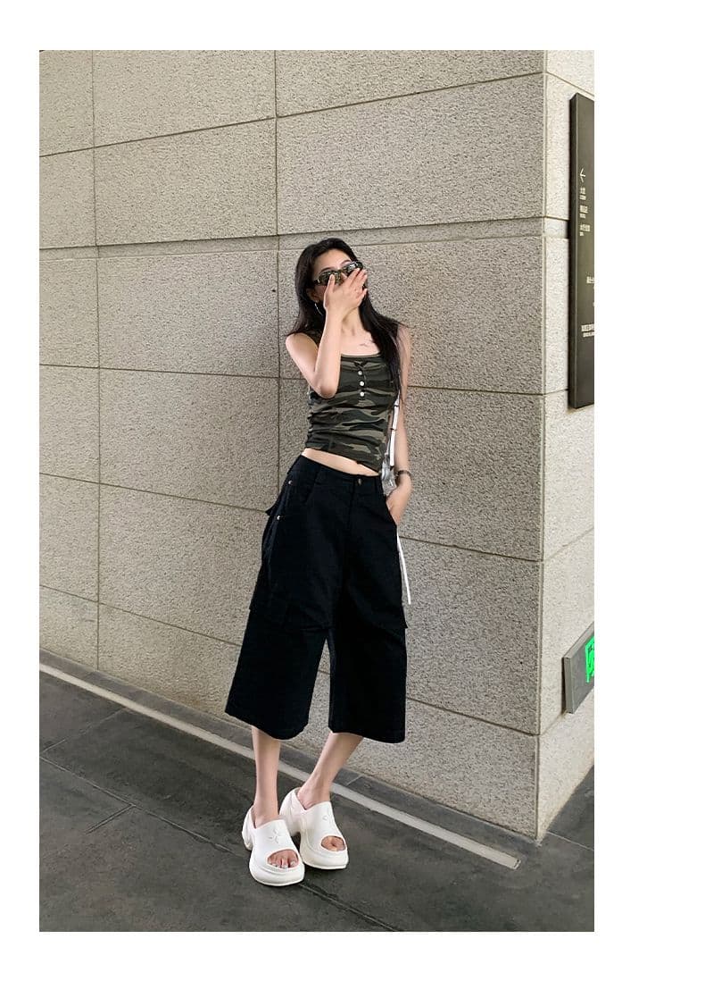 실사 여름 새로운 아메리칸 워싱 레이스업 펌프 로프 기타 주머니 워크웨어 7 점 캐주얼 바지 여성 상세 이미지 21