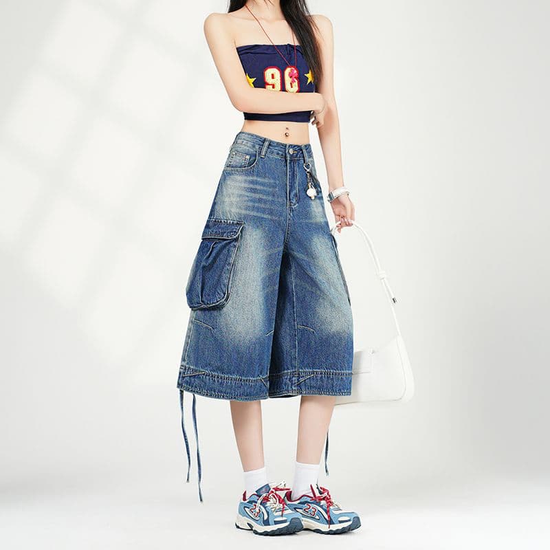 실사 여름 신제품 인기 트렌드 트렌드 사냥꾼 세련된 워크웨어 기타 주머니 7 점 바지 이미지 2