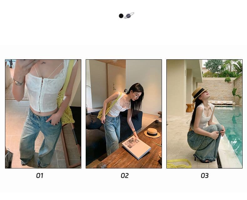 실사 여름 새로운 아메리칸 레트로 대나무 마디 곡물 3 차원 고양이 반드시 디자인 센스 중간 허리 거친 가장자리 청바지 여성 상세 이미지 2