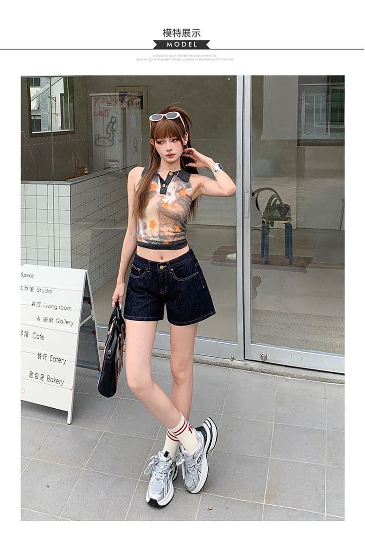 실사 진한 파란색 하이웨이스트 데님 반바지 여성 여름 새로운 한 마디 작은 키 루즈핏 넓은 다리 뜨거운 바지 상세 이미지 6
