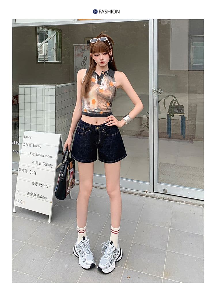 실사 진한 파란색 하이웨이스트 데님 반바지 여성 여름 새로운 한 마디 작은 키 루즈핏 넓은 다리 뜨거운 바지 상세 이미지 7