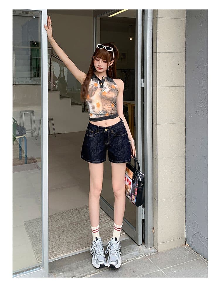 실사 진한 파란색 하이웨이스트 데님 반바지 여성 여름 새로운 한 마디 작은 키 루즈핏 넓은 다리 뜨거운 바지 상세 이미지 8