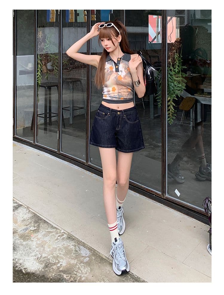 실사 진한 파란색 하이웨이스트 데님 반바지 여성 여름 새로운 한 마디 작은 키 루즈핏 넓은 다리 뜨거운 바지 상세 이미지 17