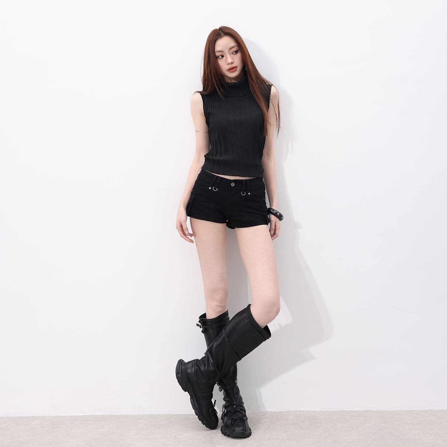 실사 달콤한 던져 고양이 플라스틱 차가운 바람의 소리 무거운 작업 핫 바지 질감 패치워크 자매 센스 작은 대중 편안함 청바지 이미지 2