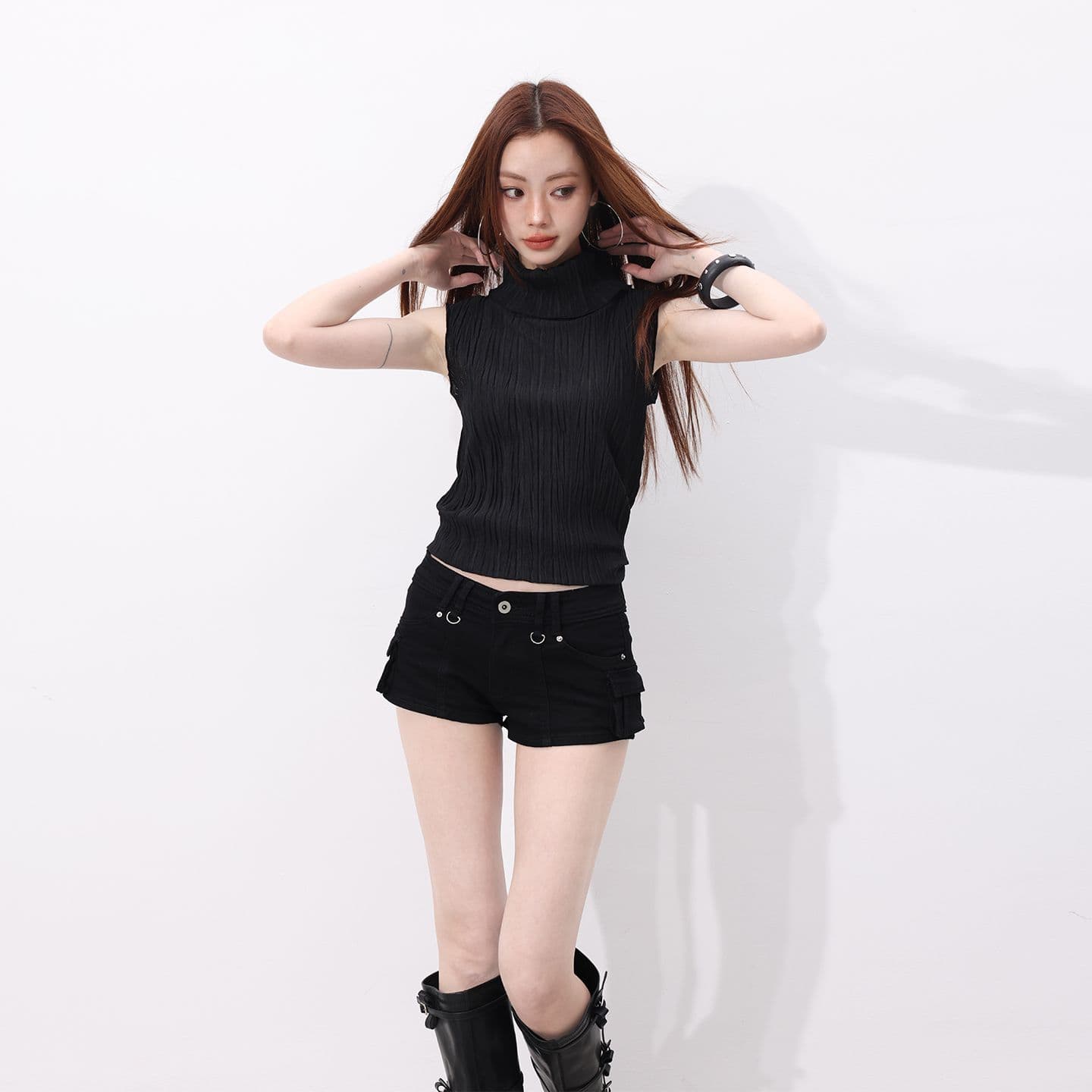 실사 달콤한 던져 고양이 플라스틱 차가운 바람의 소리 무거운 작업 핫 바지 질감 패치워크 자매 센스 작은 대중 편안함 청바지 이미지 5
