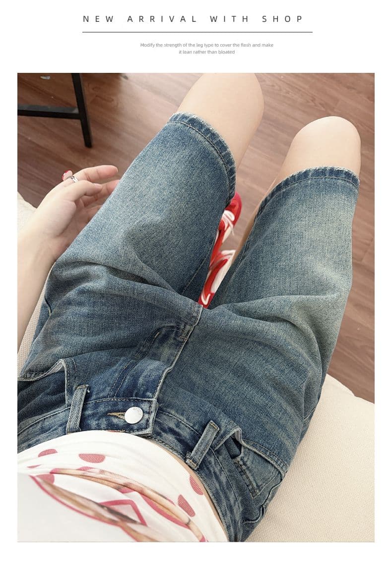 실사 아메리칸 레트로 5 점 데님 반바지 여성 여름 하이웨이스트 작은 키 슬림해 보이는 루즈핏 스트레이트 상세 이미지 13