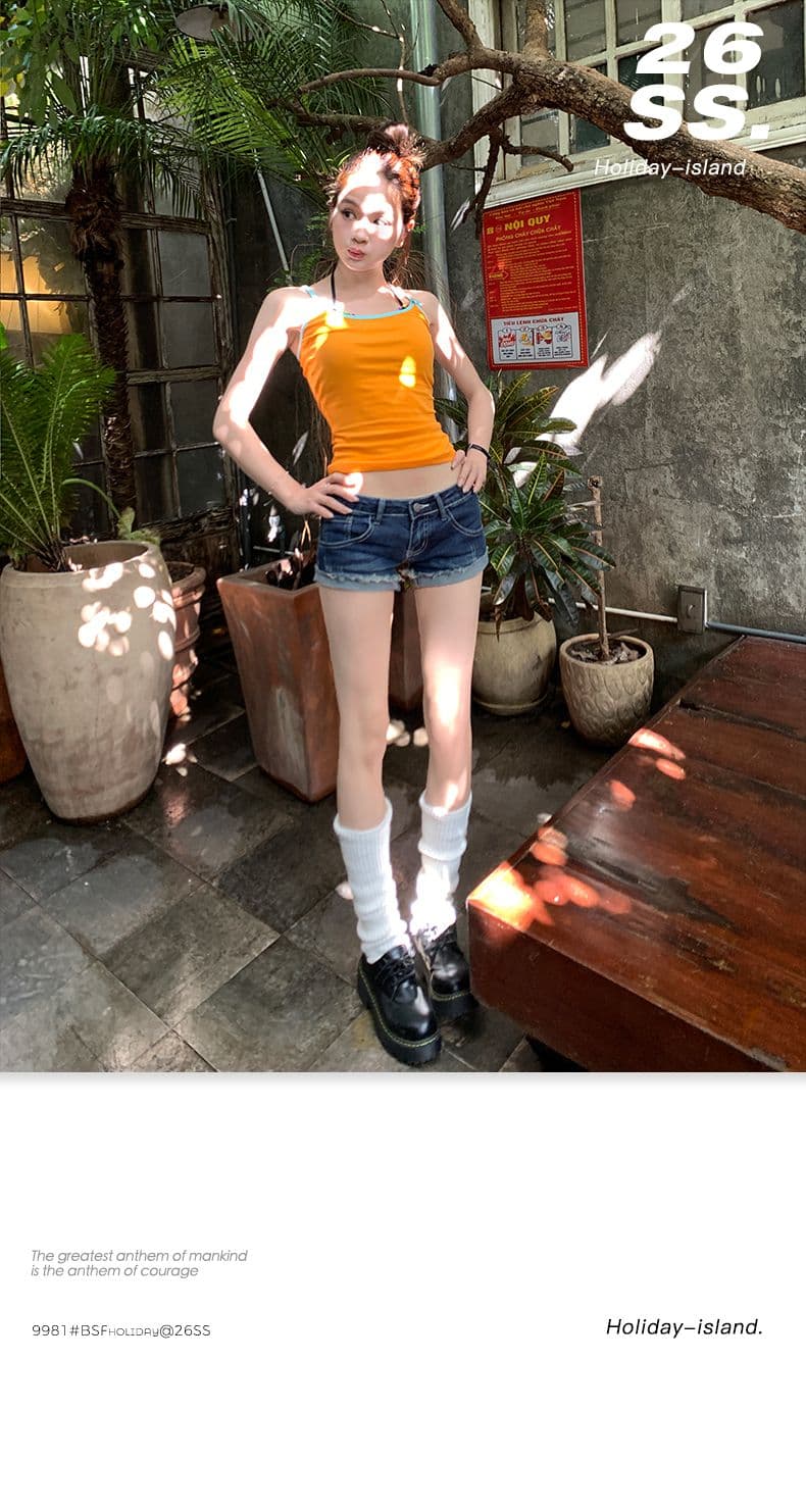 실사 자유 산소 센스 달콤한 차가운 다용도 외관 비율 up 다용도 볼륨 측면 신축성 데님 반바지 상세 이미지 1