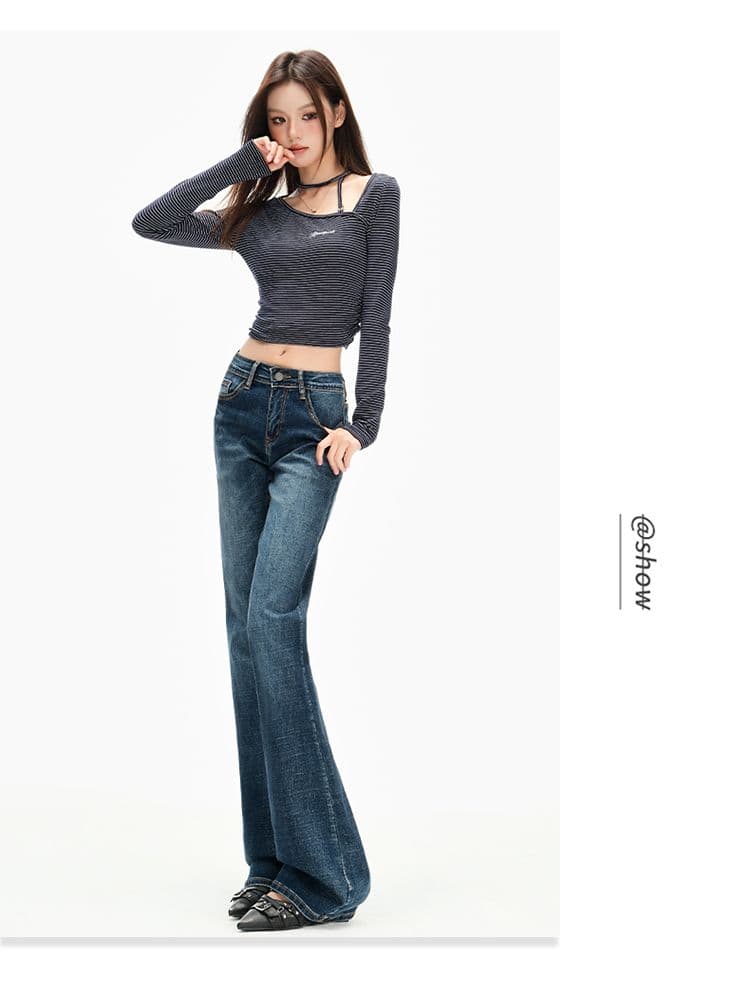 실사 레트로 블루 청바지 여성 2026 가을 새로운 핫걸 슬림해 보이는 아니요 막대기 다리 루즈핏 바닥 청소 나팔 바지 상세 이미지 12