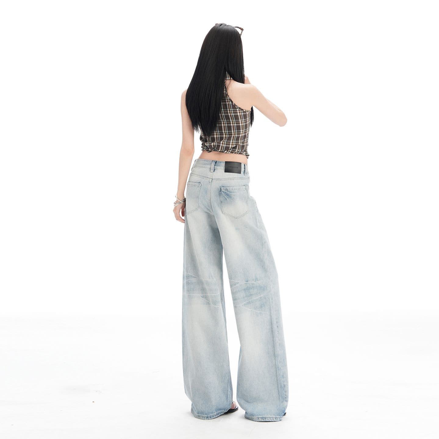 실사 봄 가을 새로운 아메리칸 레트로 마 오래된 고양이 반드시 압력 주름 루즈핏 넓은 다리 청바지 여성 이미지 4