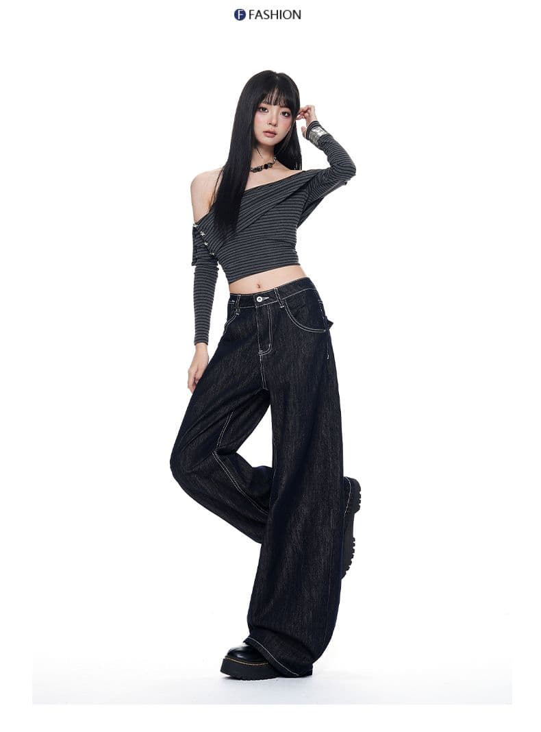 실사 레트로 루즈핏 와이드 레그 팬츠 2026 가을 다용도 모통이 칼 바지 등 허리 수 있습니다. 조정 버클 청바지 새로운 상세 이미지 16