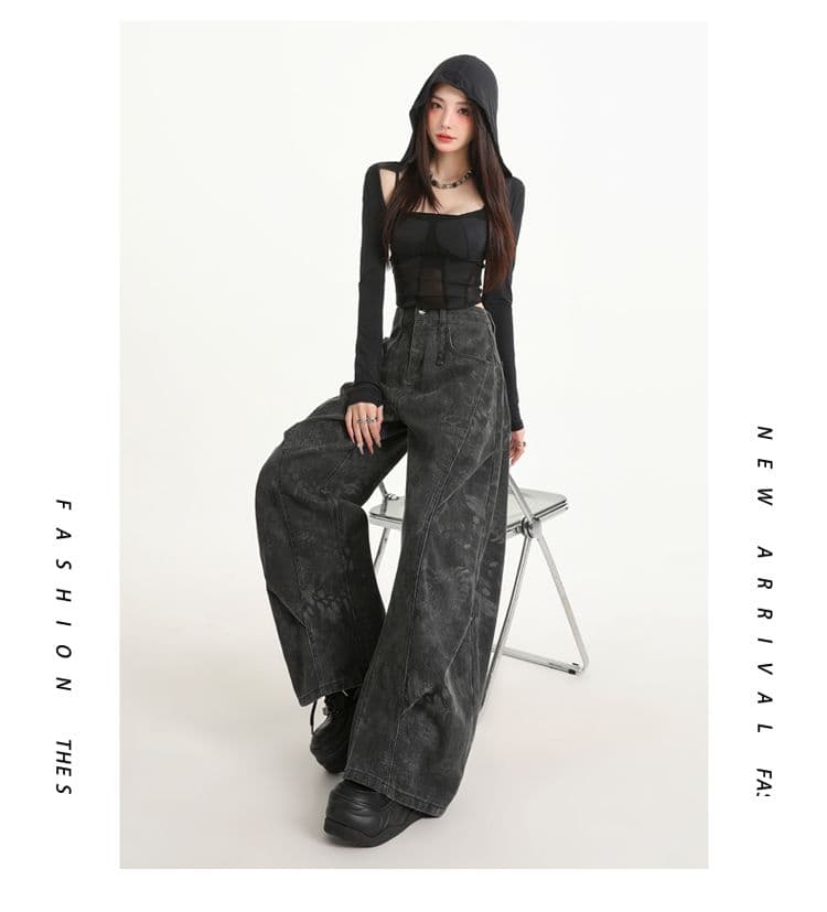 실사 가을 의상 새로운 핫걸 바람 와이드 레그 팬츠 프린트 패션 트렌드 스트레이트 팬츠 여성 의류 캐주얼 바지 상세 이미지 15