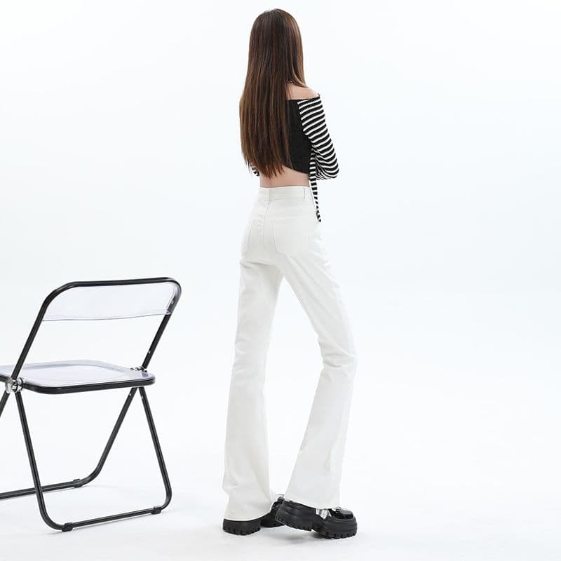 실사 핫걸 슬림해 보이는 바닥 청소 나팔 바지 9 포인트 긴 바지 길이 연장 xs-xxl 이미지 4