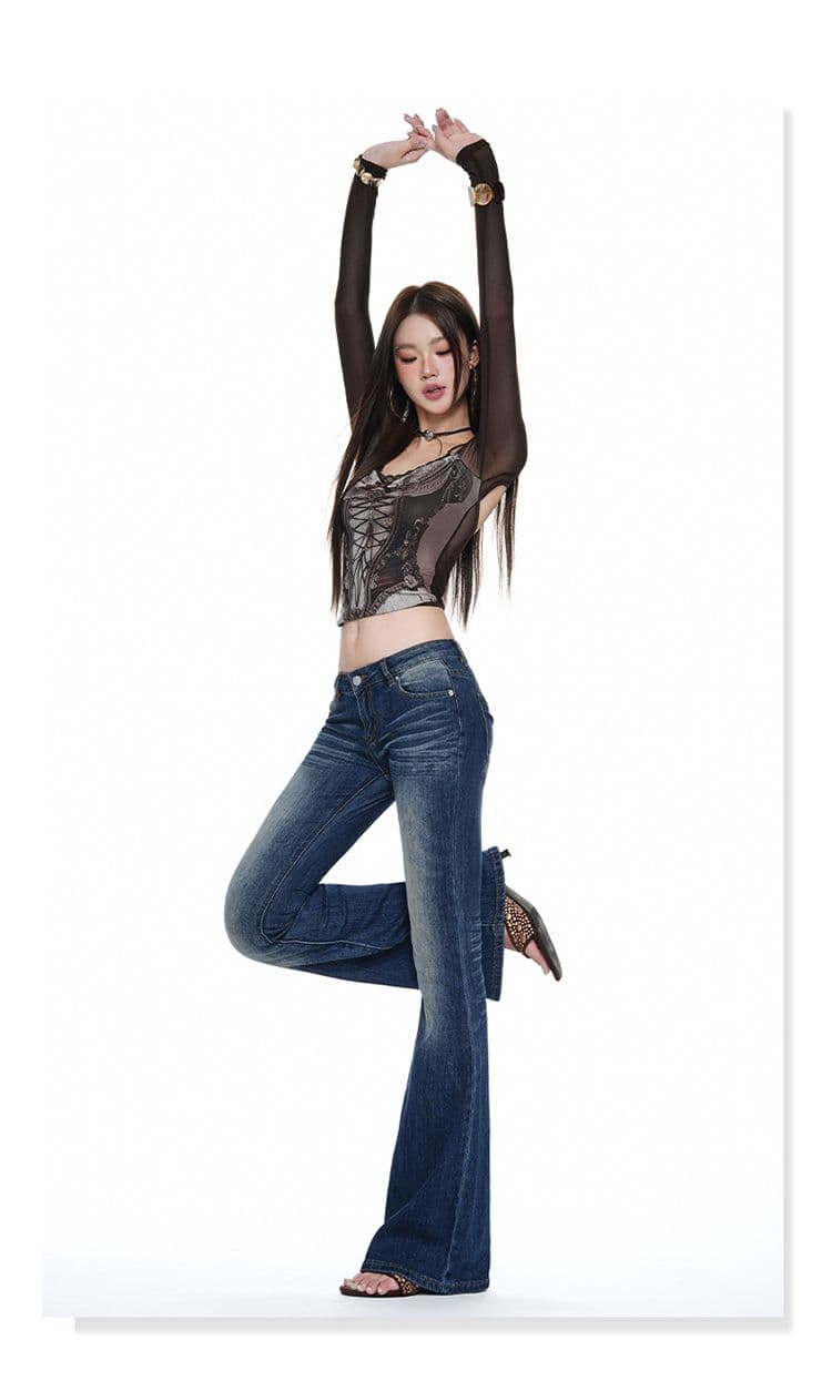 실사 아메리칸 노스탤지어 로우 웨이스트 핫걸 나팔 바지 신축성 몸매 가꾸기 슬림해 보이는 청바지 여성 가을 긴 바지 길이 연장 상세 이미지 15