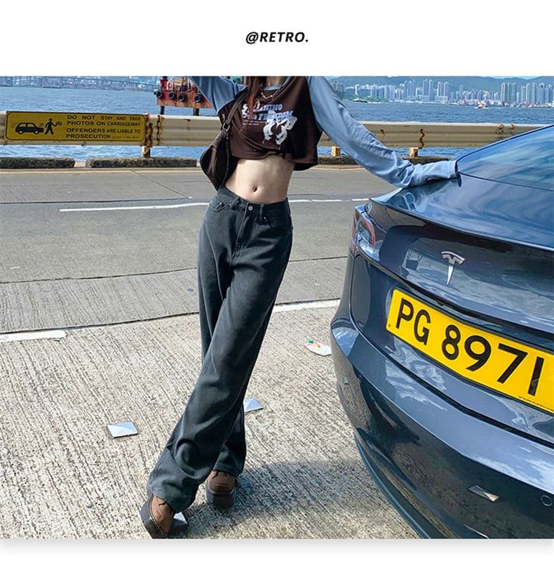 실사 2026 가을 디자인 센스 넓은 다리 슬림해 보이는 하이웨이스트 마 오래된 스트레이트 청바지 상세 이미지 24