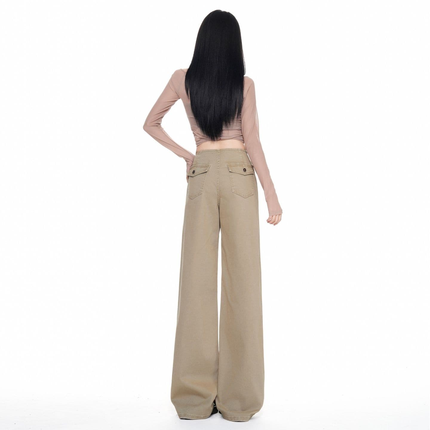 실사 아메리칸 느긋한 바람 카키 없음 허리 머리 디자인 청바지 2026 이른 가을 스트레이트 미니멀리즘 루즈핏 슬림해 보이는 이미지 2