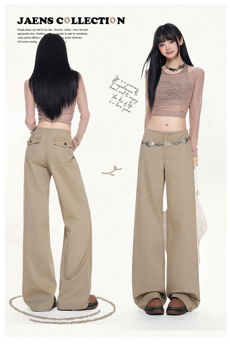 실사 아메리칸 느긋한 바람 카키 없음 허리 머리 디자인 청바지 2026 이른 가을 스트레이트 미니멀리즘 루즈핏 슬림해 보이는 상세 이미지 2