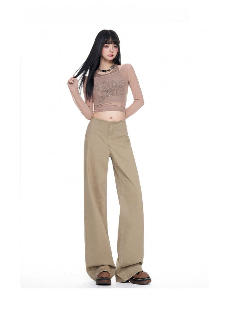 실사 아메리칸 느긋한 바람 카키 없음 허리 머리 디자인 청바지 2026 이른 가을 스트레이트 미니멀리즘 루즈핏 슬림해 보이는 상세 이미지 15