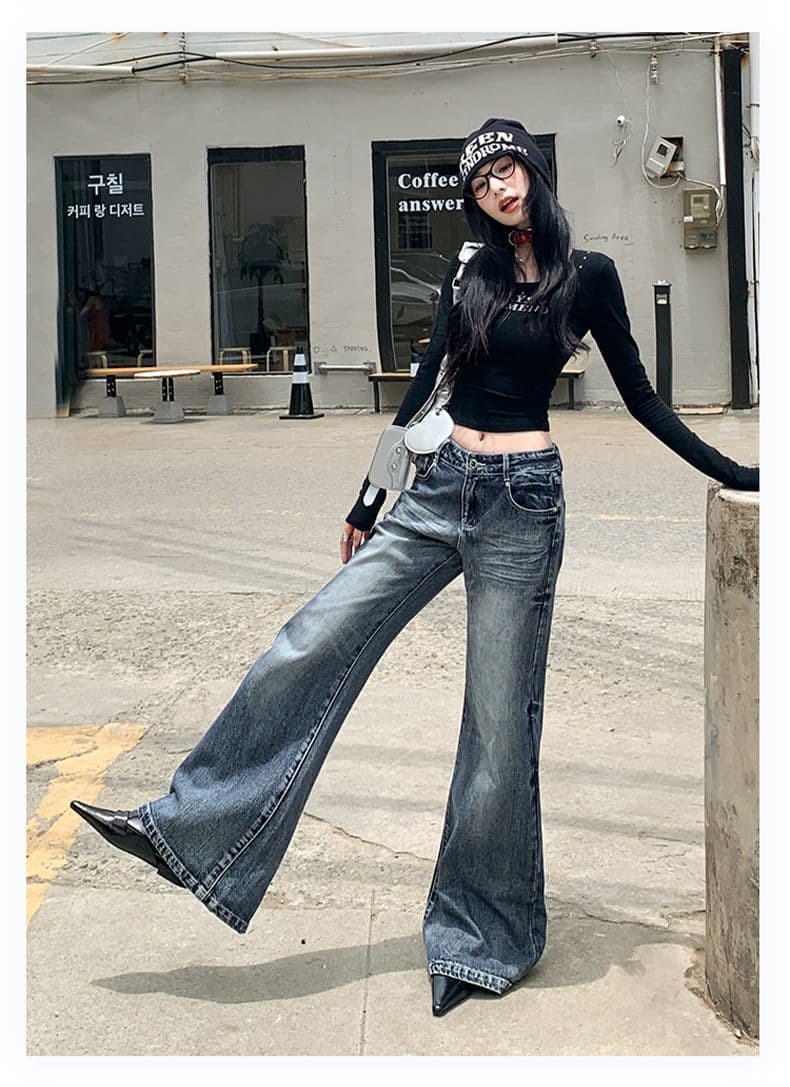 실사 가을 무거운 공예 고양이 반드시 워싱 청바지 여성 루즈핏 스트레이트 부츠컷 바지 상세 이미지 15