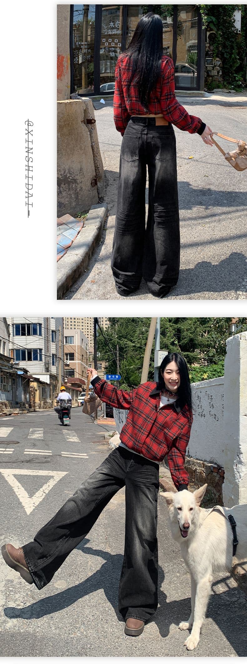 실사 2026 가을 아메리칸 스트레이트 넓은 다리 청바지 가을 루즈핏 슬림해 보이는 도루 센스 바닥 청소 바지 상세 이미지 11