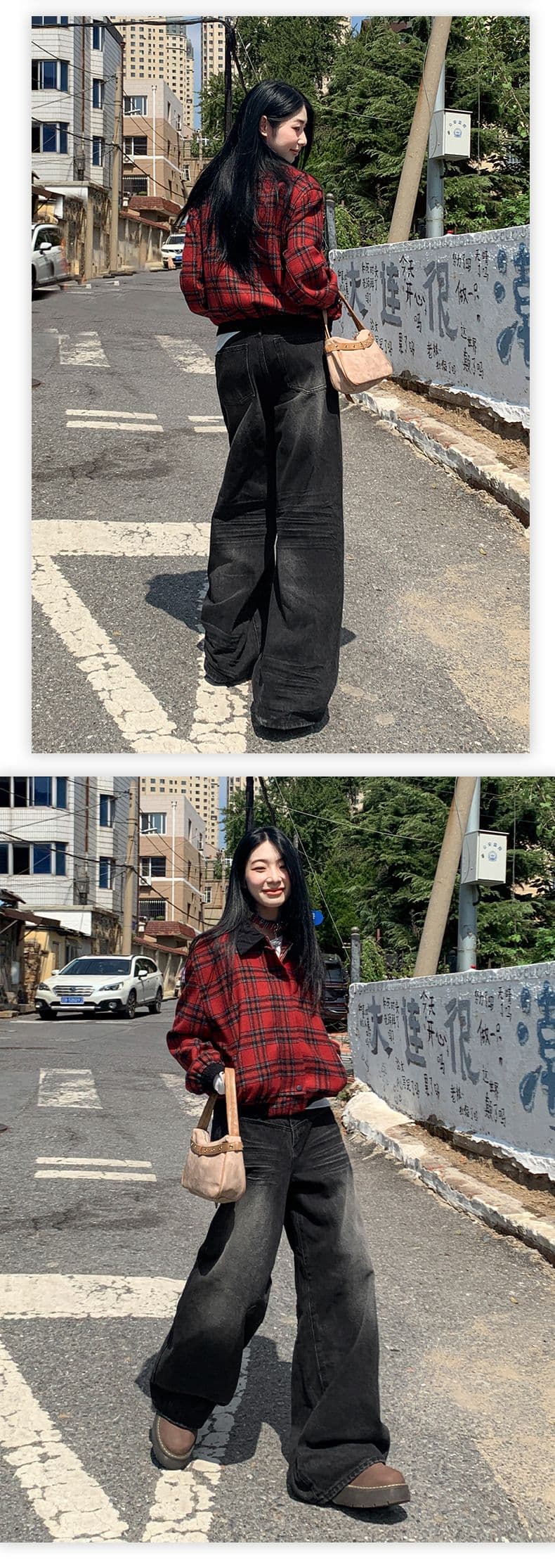 실사 2026 가을 아메리칸 스트레이트 넓은 다리 청바지 가을 루즈핏 슬림해 보이는 도루 센스 바닥 청소 바지 상세 이미지 13