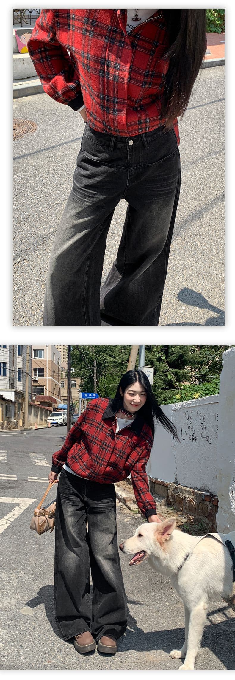 실사 2026 가을 아메리칸 스트레이트 넓은 다리 청바지 가을 루즈핏 슬림해 보이는 도루 센스 바닥 청소 바지 상세 이미지 14