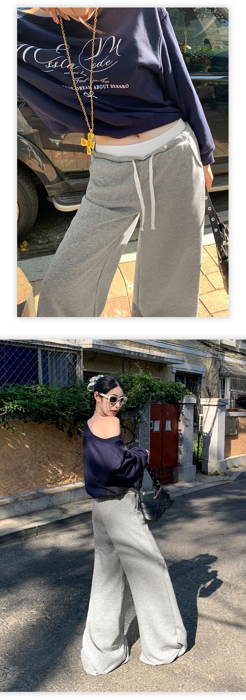 실사 2026 가을 한 부서 더블 허리 배색 여성 허리밴드 펌프 로프 디자인 스트레이트 캐주얼 바지 상세 이미지 13