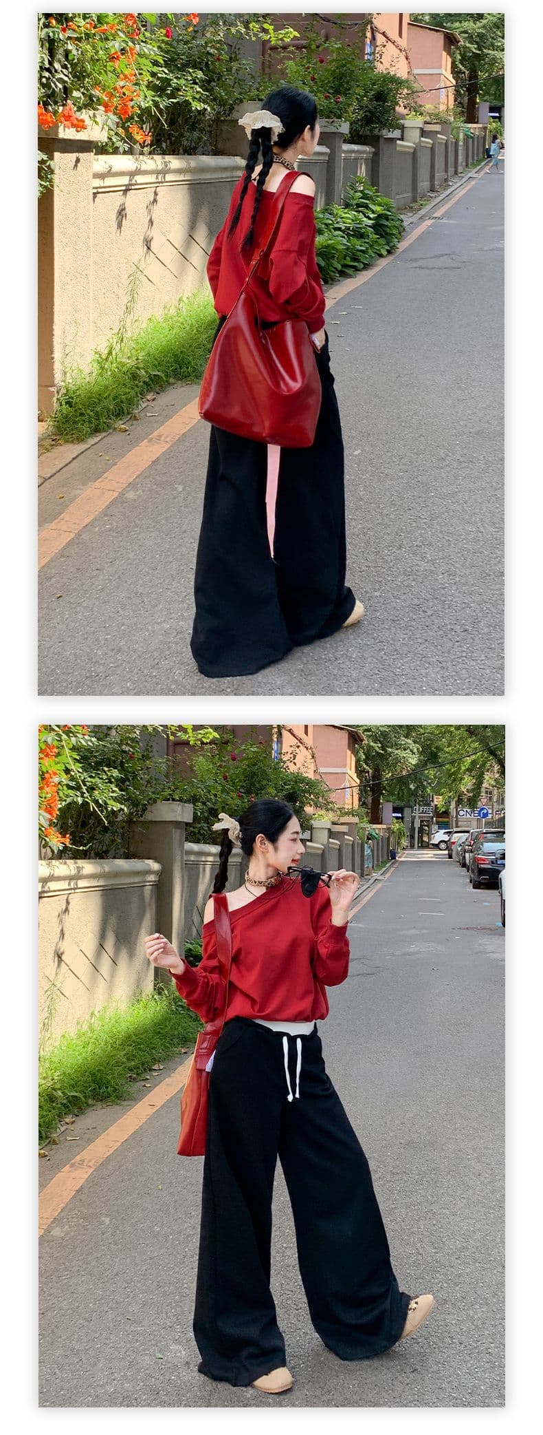 실사 2026 가을 한 부서 더블 허리 배색 여성 허리밴드 펌프 로프 디자인 스트레이트 캐주얼 바지 상세 이미지 20