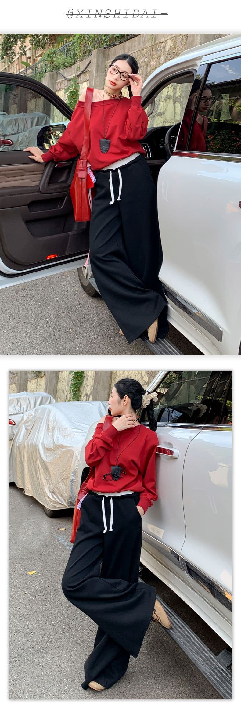 실사 2026 가을 한 부서 더블 허리 배색 여성 허리밴드 펌프 로프 디자인 스트레이트 캐주얼 바지 상세 이미지 23