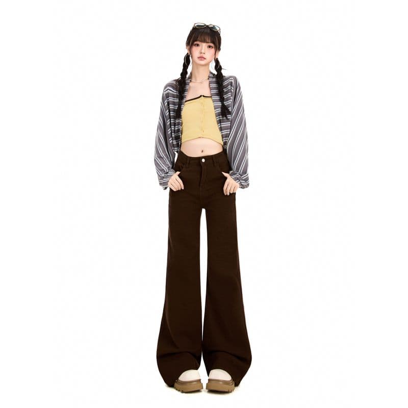 실사 이른 가을 오래된 돈 레트로 나팔 청바지 새로운 다용도 아니요 막대기 다리 루즈핏 부츠컷 바지 여성